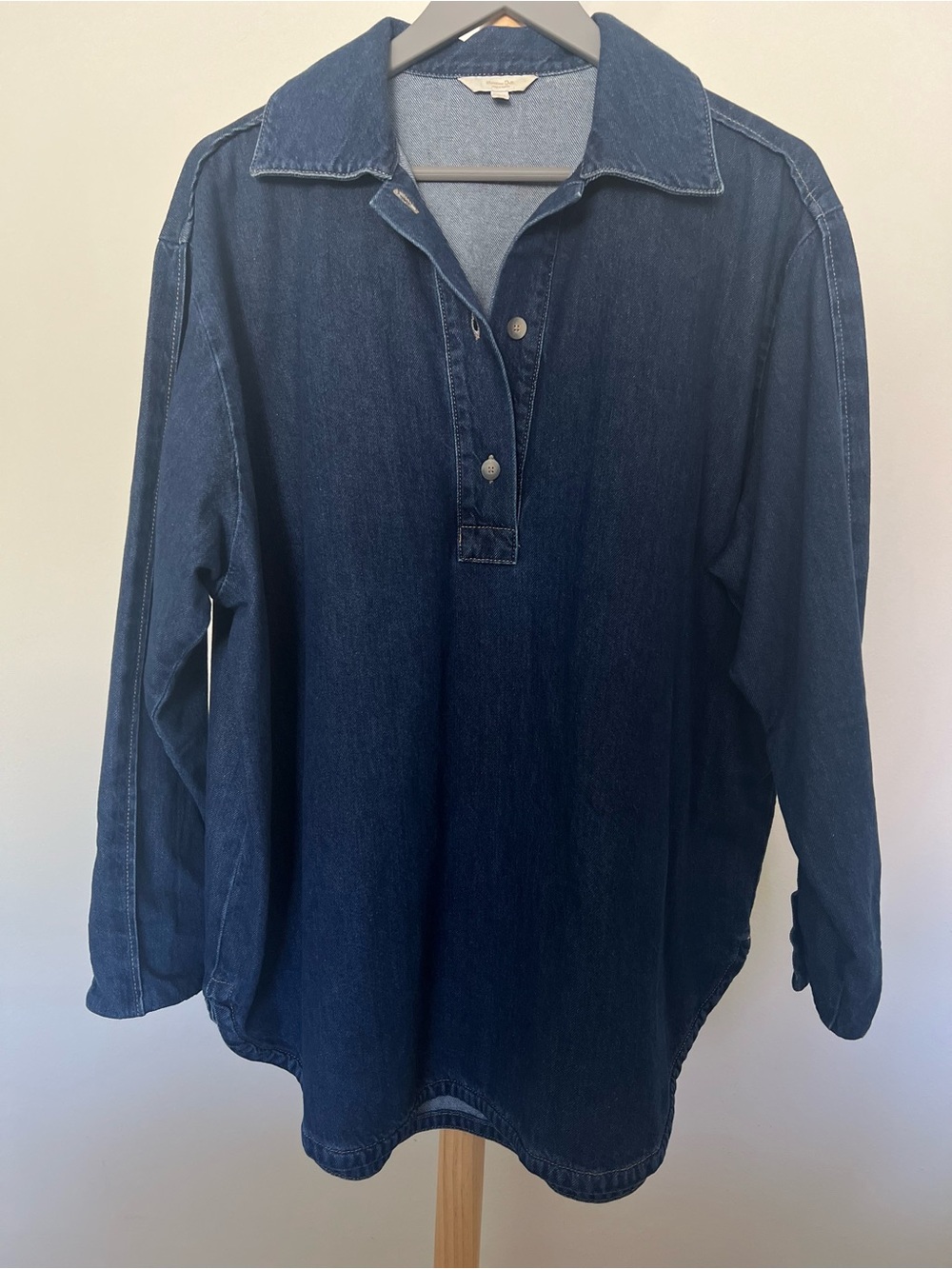 Massimo Dutti Dark Wash Denim Pullover blouse Size L Like New - Picture 4 of 11